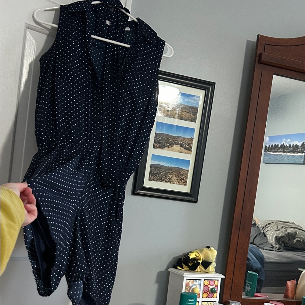 Navy Polka Dot Sleeveless Romper